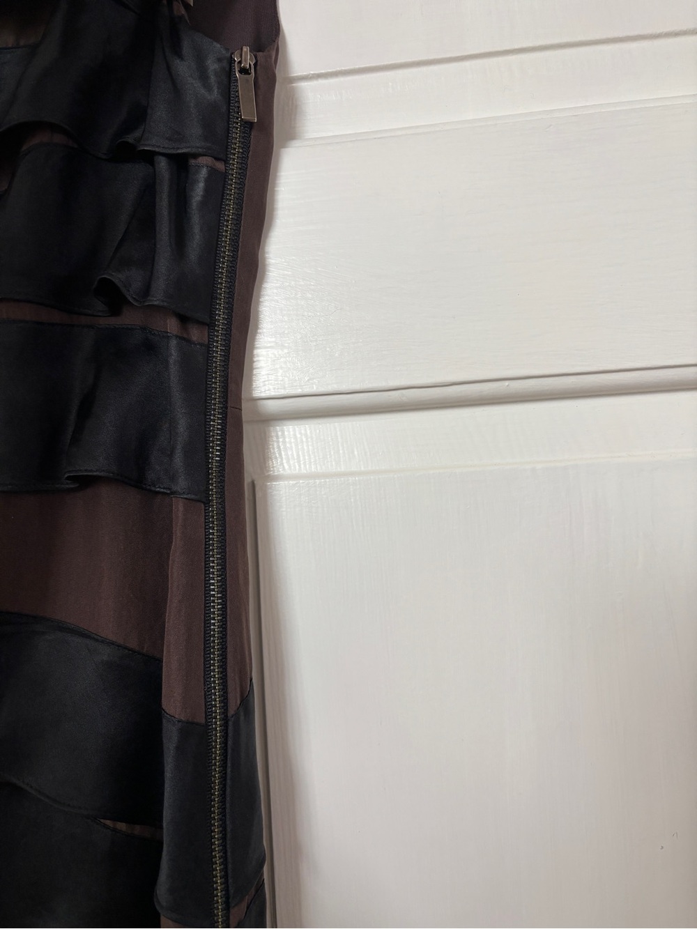 Banana Republic 100% Silk Black Strip Brown Colorblock Midi Dress Bandage Size 4 - Picture 8 of 10